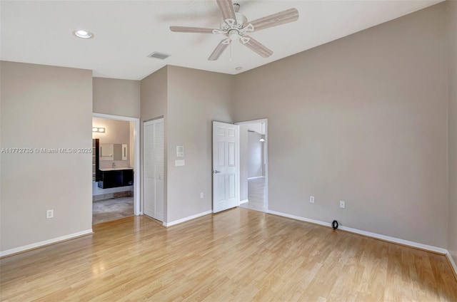 16249 NW 24th St, Pembroke Pines, FL 33028 - unfurnished bedroom with light wood-type flooring, connected bathroom, recessed lighting, a closet, and ceiling fan
