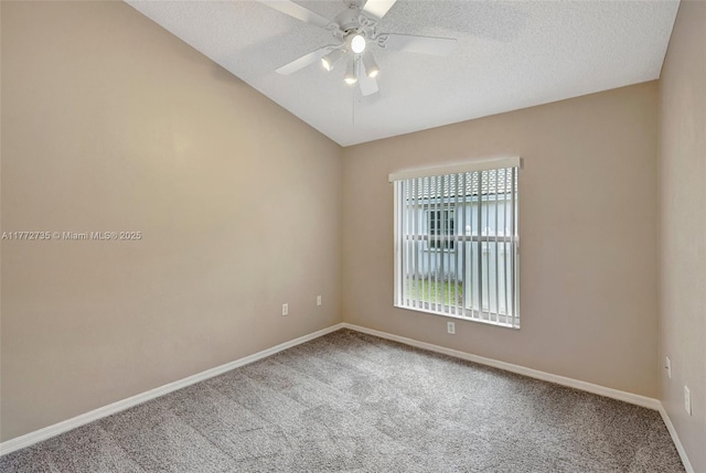 16249 NW 24th St, Pembroke Pines, FL 33028 - spare room with carpet flooring, a textured ceiling, ceiling fan, and lofted ceiling