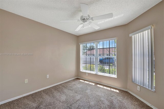 16249 NW 24th St, Pembroke Pines, FL 33028 - empty room featuring carpet floors, a textured ceiling, and a ceiling fan