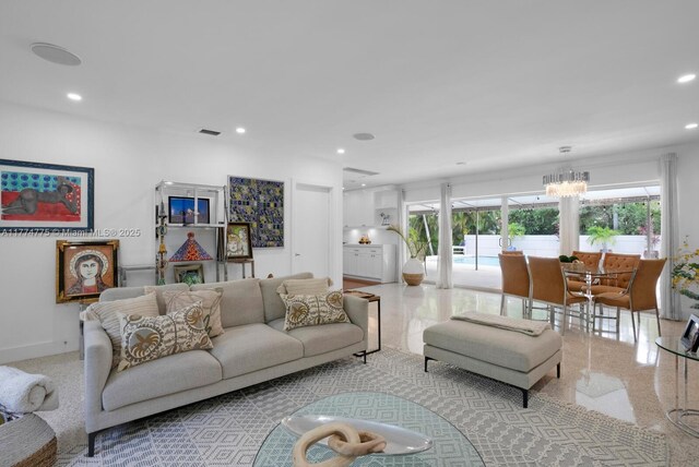 1523 Blue Rd, Coral Gables, FL 33146 - living area with recessed lighting and a chandelier