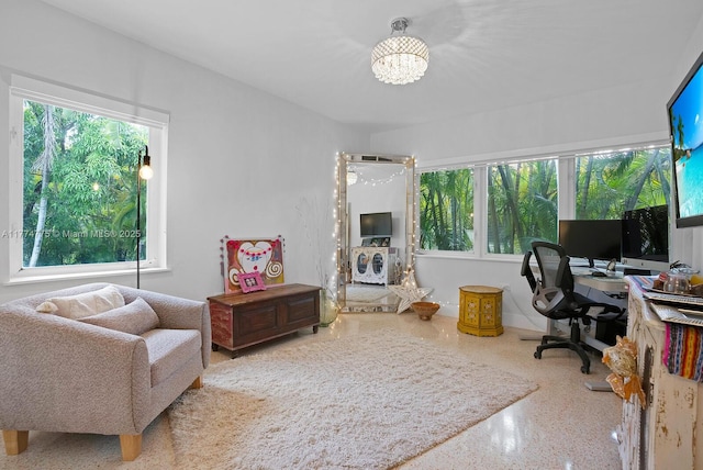 1523 Blue Rd, Coral Gables, FL 33146 - office space with speckled floor and a chandelier