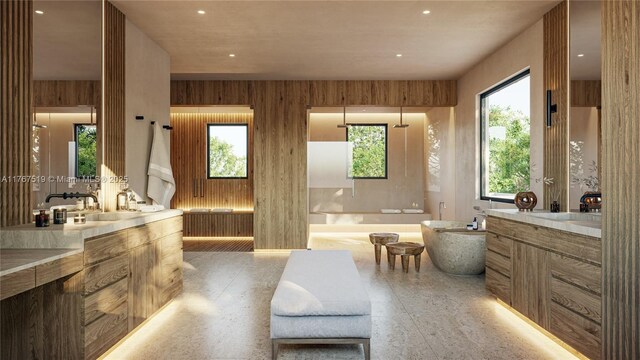 10061 SW 60th Ct, Pinecrest, FL 33156 - full bathroom with a sink, a freestanding tub, and two vanities