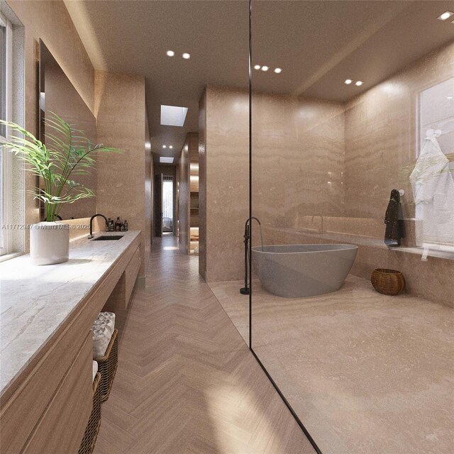 915 Palermo Ave Unit 1, Coral Gables, FL 33134 - full bath featuring a freestanding bath, vanity, and recessed lighting