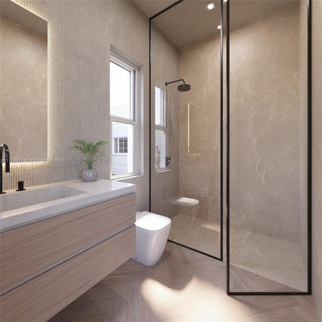 915 Palermo Ave Unit 1, Coral Gables, FL 33134 - bathroom featuring toilet, walk in shower, and vanity