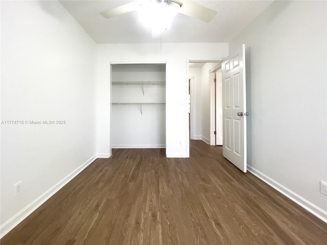 7429 SW 14th Ct, North Lauderdale, FL 33068 - unfurnished bedroom with dark wood-style floors, a closet, baseboards, and a ceiling fan