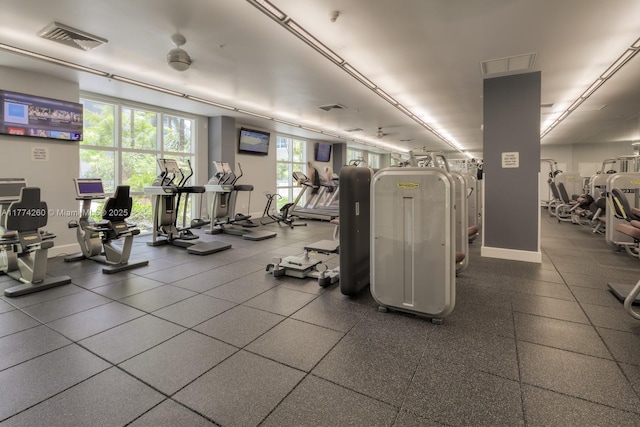 exercise room featuring visible vents