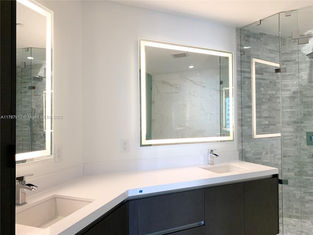 851 NE 1st Ave Unit 3905, Miami, FL 33132 - bathroom with a sink, double vanity, and a stall shower