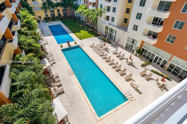 pool with a patio area