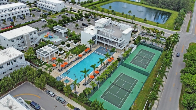 bird's eye view featuring a water view