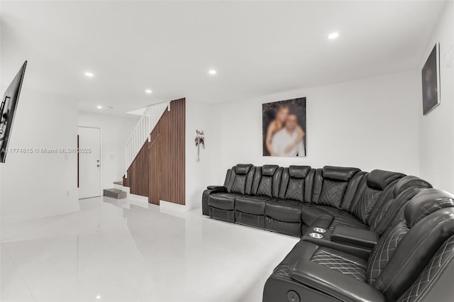 8775 Park Blvd Unit 111, Miami, FL 33172 - living area with recessed lighting, stairs, and light tile patterned flooring