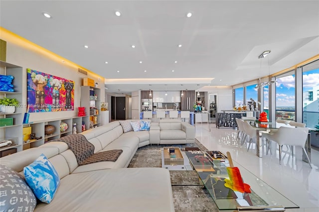 living room featuring recessed lighting
