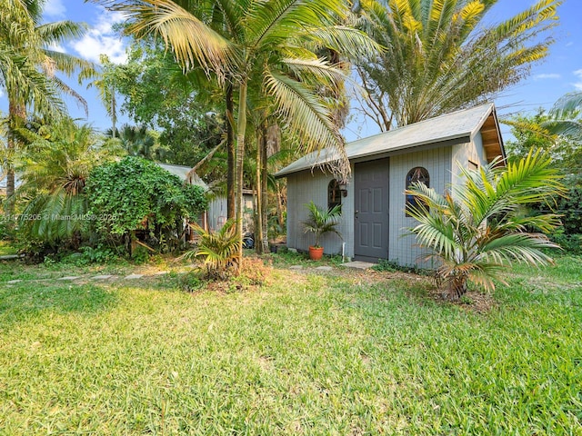 exterior space with an outbuilding