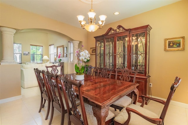 1411 SW 149th Pl, Miami, FL 33194 - dining area featuring a chandelier, light tile patterned floors, and recessed lighting