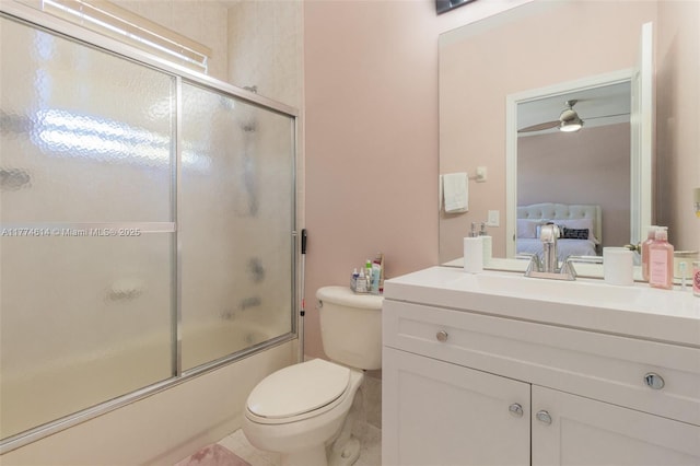 1411 SW 149th Pl, Miami, FL 33194 - ensuite bathroom with vanity, bath / shower combo with glass door, tile patterned floors, and a ceiling fan