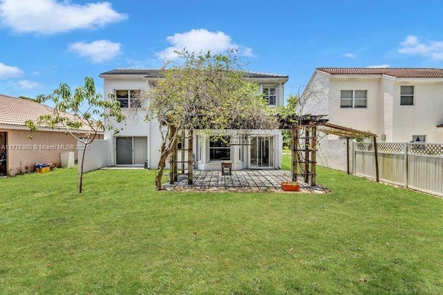 10766 Crescendo Cir, Boca Raton, FL 33498 - back of property with a patio area, stucco siding, a tile roof, and a pergola