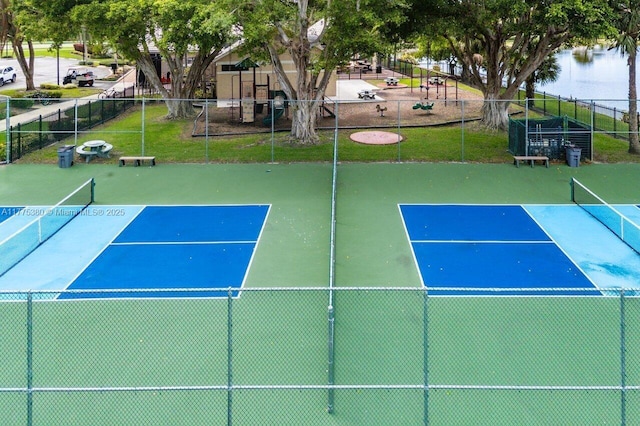 10766 Crescendo Cir, Boca Raton, FL 33498 - view of tennis court featuring fence and a water view
