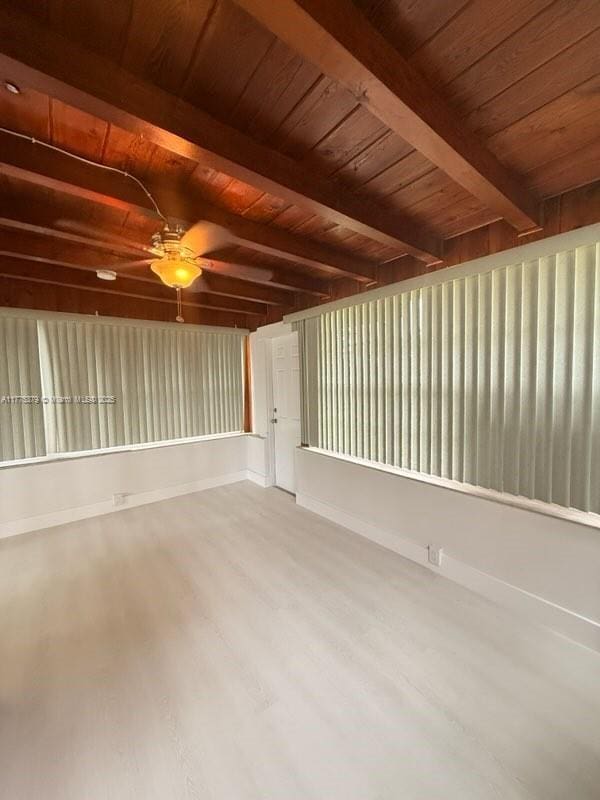 4529 SW 24th St, Fort Lauderdale, FL 33317 - interior space featuring beamed ceiling, a ceiling fan, wooden ceiling, and wood finished floors