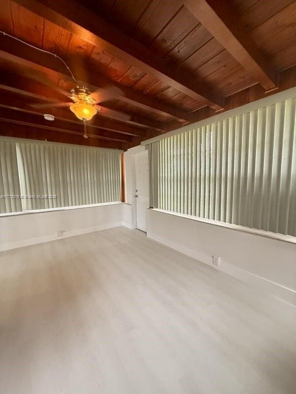 4529 SW 24th St, Fort Lauderdale, FL 33317 - unfurnished living room with wood ceiling, wood finished floors, a ceiling fan, and beam ceiling