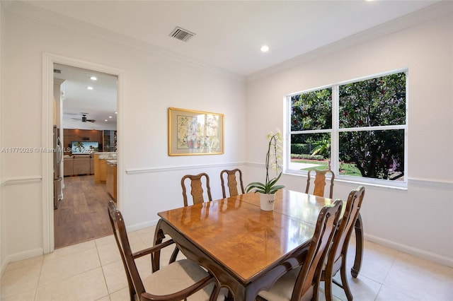 dining area with recessed lighting, light tile patterned floors, and visible vents