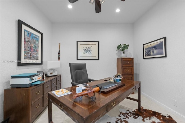 1427 Victoria Isle Dr, Weston, FL 33327 - office space featuring ceiling fan, baseboards, and recessed lighting