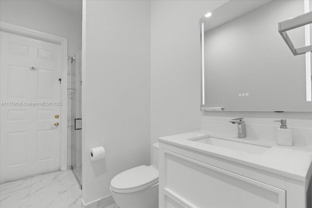 1427 Victoria Isle Dr, Weston, FL 33327 - bathroom with marble finish flooring, toilet, a stall shower, and vanity