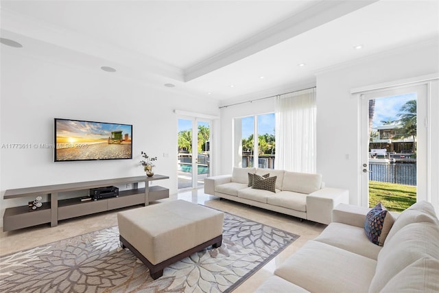 455 Centre Is, Golden Beach, FL 33160 - living area with ornamental molding and recessed lighting
