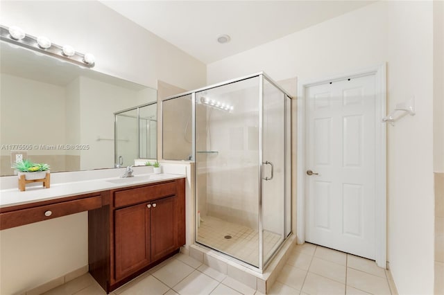 bathroom with tile patterned floors and a stall shower