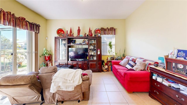 view of tiled living area