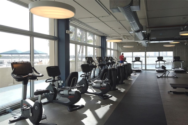 1035 W Ave Unit 507, Miami Beach, FL 33139 - exercise room featuring healthy amount of natural light and floor to ceiling windows
