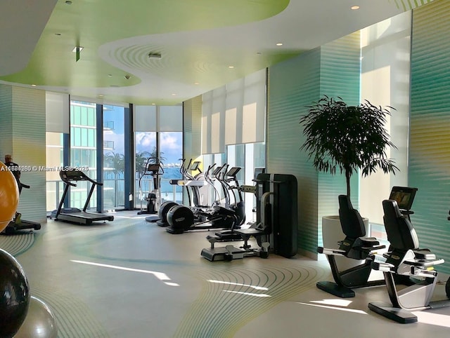 gym featuring expansive windows