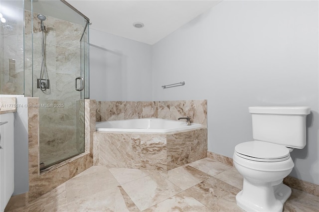 510 NW 84th Ave Unit 242, Plantation, FL 33324 - full bathroom featuring toilet, a bath, a shower stall, baseboards, and vanity