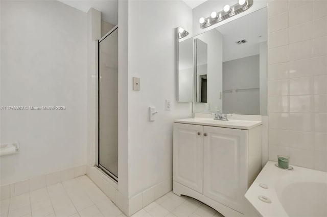 9805 NW 52nd St Unit 306, Doral, FL 33178 - bathroom with vanity, visible vents, tile patterned flooring, and a shower stall