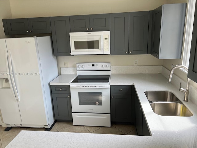 100 SW 15th Ave, Homestead, FL 33030 - kitchen featuring white appliances, a sink, light tile patterned floors, and gray cabinets