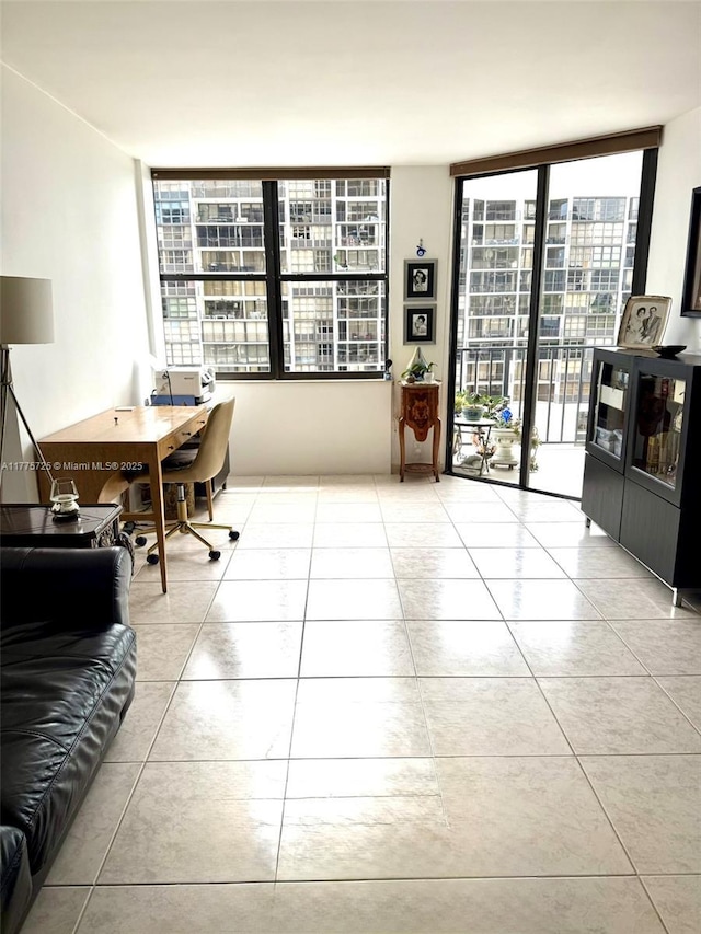 1901 Brickell Ave Unit B804, Miami, FL 33129 - dining space with a wall of windows, an office area, and light tile patterned floors