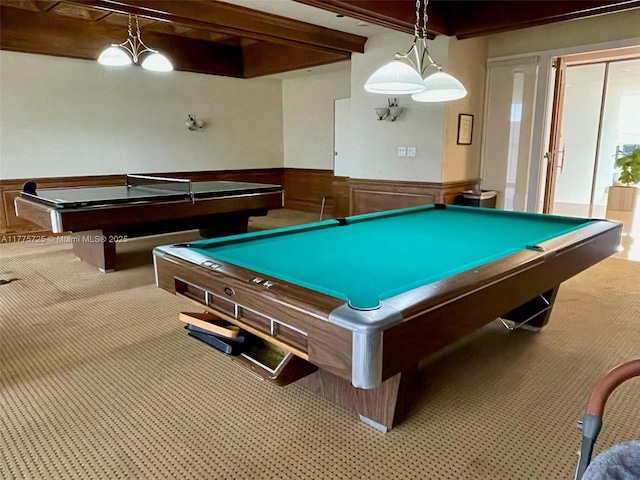 1901 Brickell Ave Unit B804, Miami, FL 33129 - playroom featuring pool table, carpet, and a wainscoted wall