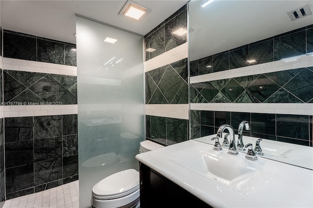 4291 S Pine Island Rd, Davie, FL 33328 - full bathroom with tile walls, vanity, and tiled shower