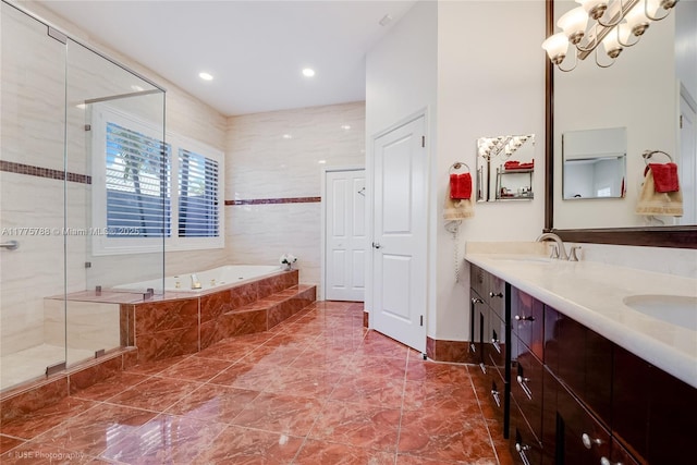 9030 SW 92nd Ct, Miami, FL 33176 - bathroom with a stall shower, double vanity, a sink, and a garden tub