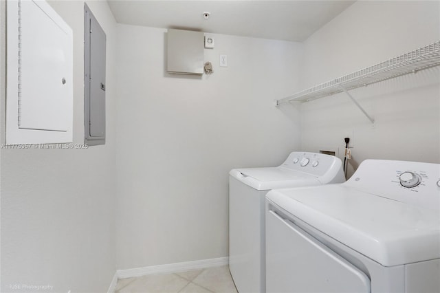 6434 Emerald Dunes Dr Unit 202, West Palm Beach, FL 33411 - laundry room with electric panel, baseboards, laundry area, and washer and clothes dryer