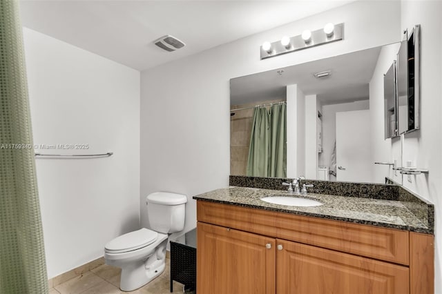 1 Glen Royal Pkwy Unit 1207, Miami, FL 33125 - bathroom with visible vents, a shower with shower curtain, toilet, tile patterned floors, and vanity