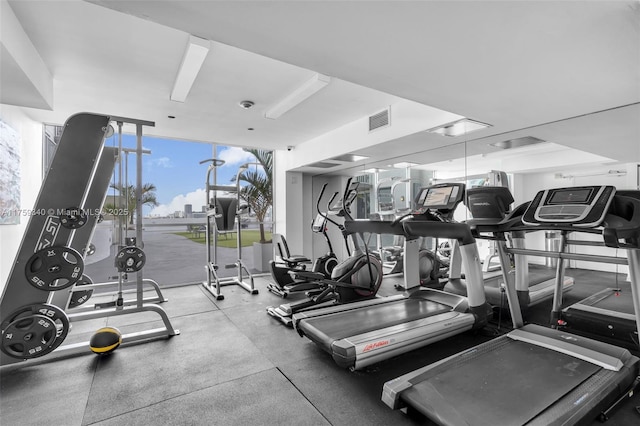 1 Glen Royal Pkwy Unit 1207, Miami, FL 33125 - gym with expansive windows and visible vents