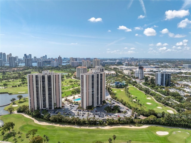 20335 W Country Club Dr Unit 2602, Aventura, FL 33180 - drone / aerial view with view of golf course, a water view, and a city view