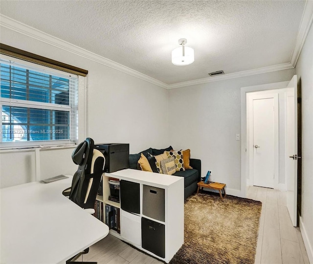 217 SE 5th St, Dania Beach, FL 33004 - home office featuring ornamental molding, a textured ceiling, and light wood finished floors