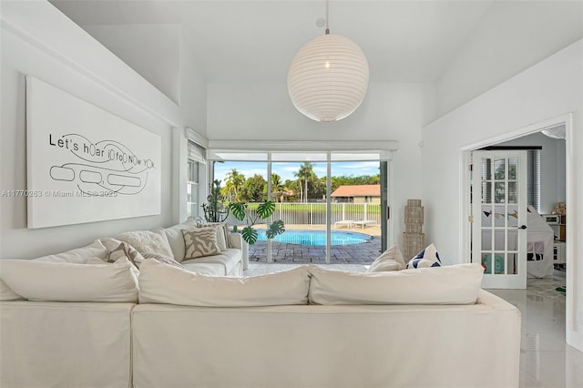 view of tiled living area
