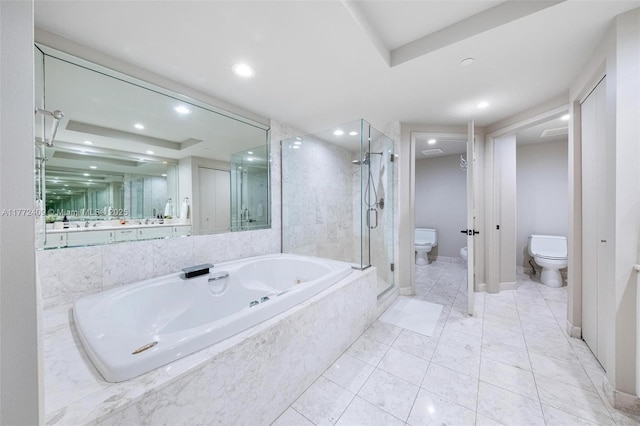 1331 Brickell Bay Dr Unit 3305, Miami, FL 33131 - bathroom featuring a shower stall, a garden tub, recessed lighting, and a bidet
