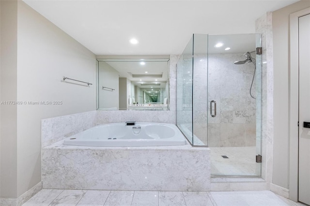 1331 Brickell Bay Dr Unit 3305, Miami, FL 33131 - bathroom featuring a garden tub, a shower stall, and recessed lighting