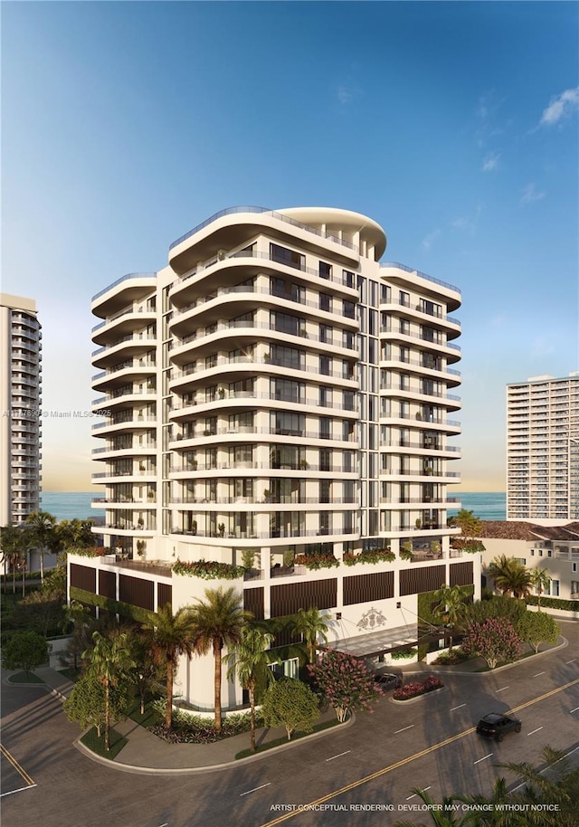 view of building exterior featuring a water view
