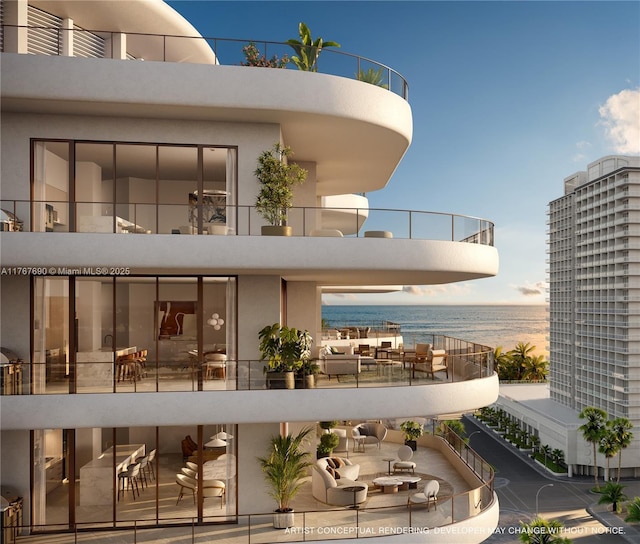 exterior space featuring a water view