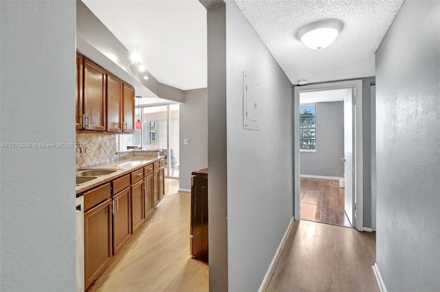 6911 Environ Blvd Unit 3L, Lauderhill, FL 33319 - hall featuring light wood finished floors, baseboards, a textured ceiling, and a sink
