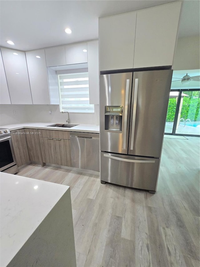 kitchen featuring white cabinetry, modern cabinets, a sink, and appliances with stainless steel finishes
