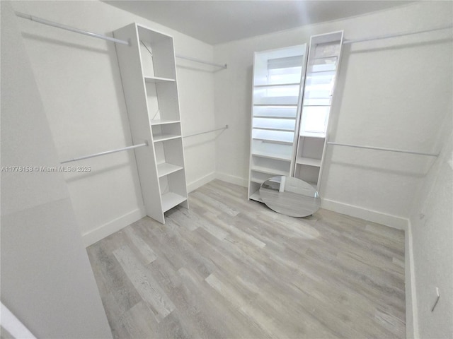 walk in closet with wood finished floors